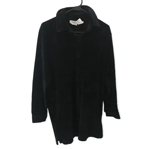 Vintage Erika collection black velvet long sleeve button down shirt - Picture 1 of 9